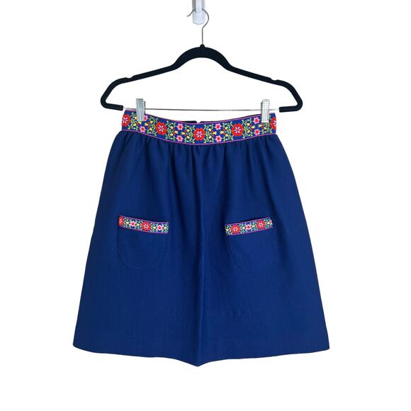VINTAGE Handmade Women's Blue Floral Boho A-Line Mini Skirt Est. Size Small - Picture 1 of 4